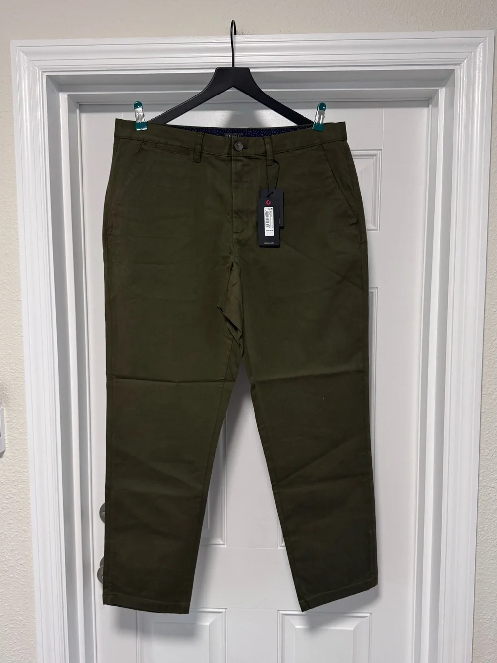 NWT Ted Baker London Regular Fit Textured Chino Trouser - Olive Khaki Size 36R